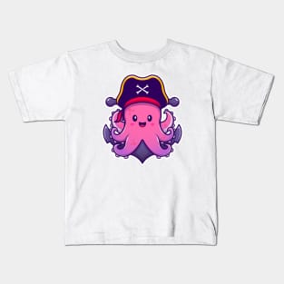 Cute Pirate Octopus With Anchor Kids T-Shirt